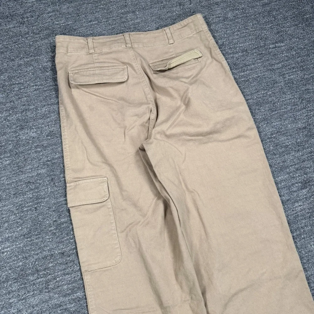 Quince Organic Stretch Cotton Twill Cargo Pants Women 12 Wide Leg Light Khaki